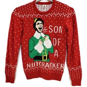 Elf Buddy Movie Sweater Mens Medium Red Son of a‎ Nutcracker Ugly Christmas Knit